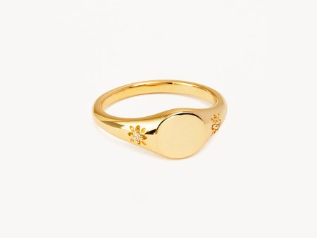 14k Solid Gold Lotus Diamond Signet Ring Discount