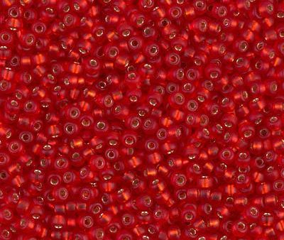 Miyuki 11 Round Seed Bead, 11-10F, Matte Silver Lined Flame Red on Sale