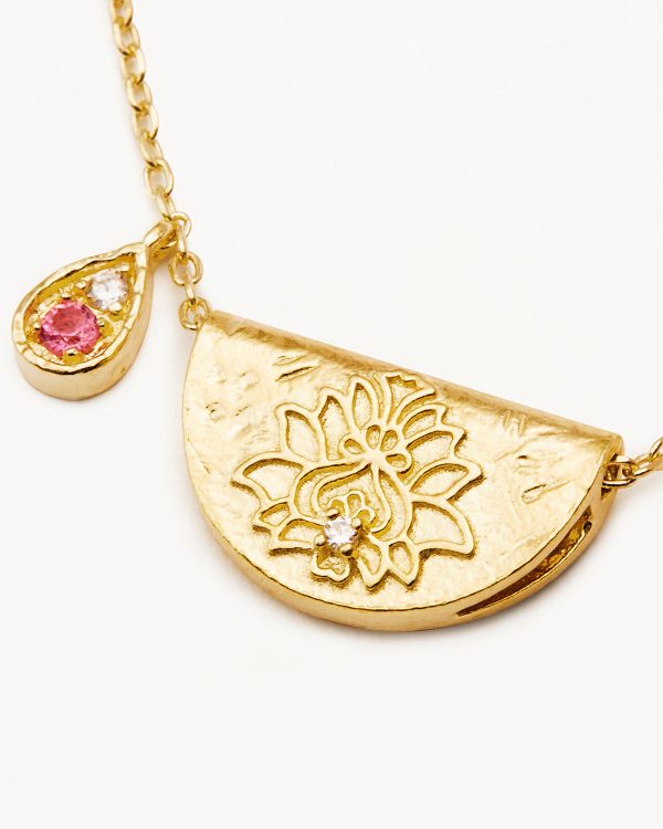 18k Gold Vermeil Lotus Birthstone Necklace - October - Pink Tourmaline Online