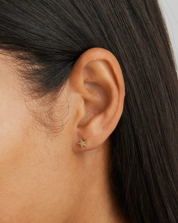 9k Solid Gold Wishing on a Star Stud Earring Cheap