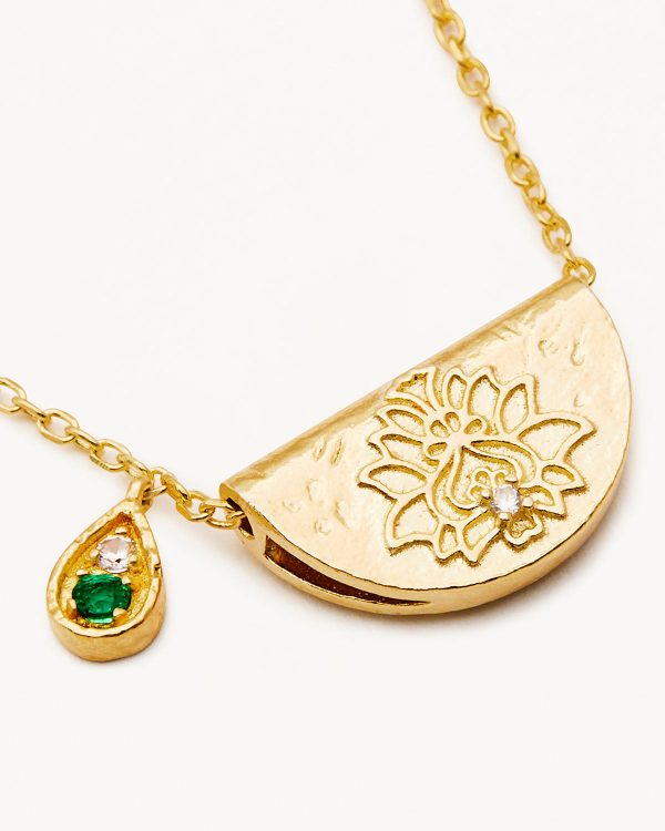 18k Gold Vermeil Lotus Birthstone Necklace - May - Emerald Discount