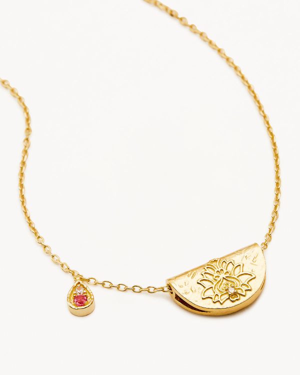 18k Gold Vermeil Lotus Birthstone Necklace - October - Pink Tourmaline Online