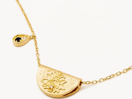 18k Gold Vermeil Lotus Birthstone Necklace - September - Sapphire Fashion