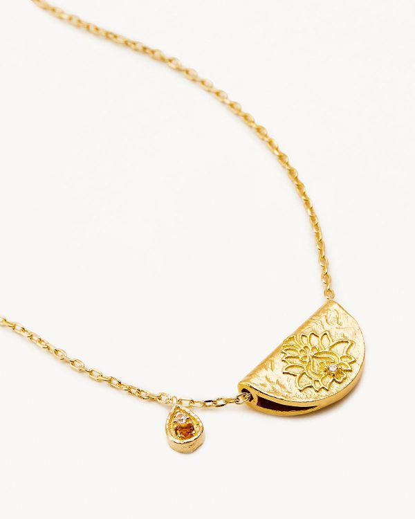 18k Gold Vermeil Lotus Birthstone Necklace - November - Citrine Cheap