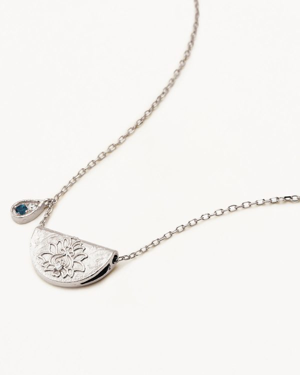 Sterling Silver Lotus Birthstone Necklace - December - Blue Topaz Online Sale