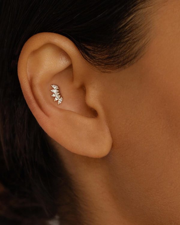 14k Solid Gold Eternal Lotus Crystal Stud Earring For Sale