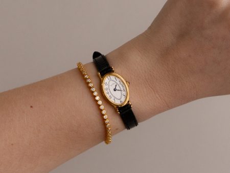 Vintage Agate Oval Black Strap Gold Watch For Cheap