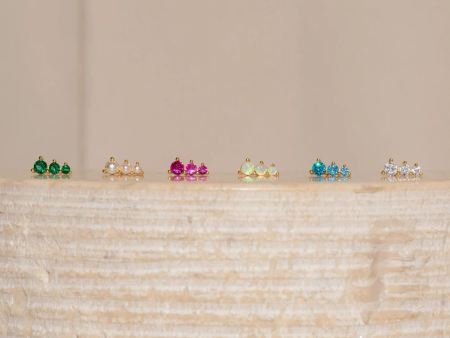 Triple Birthstone Studs Hot on Sale