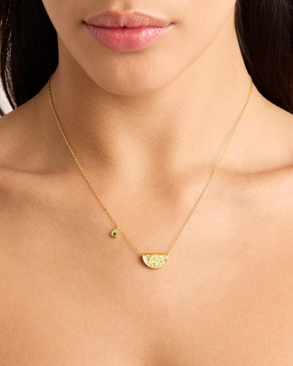 18k Gold Vermeil Lotus Birthstone Necklace - May - Emerald Discount