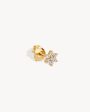 14k Solid Gold Crystal Lotus Flower Stud Earring Fashion