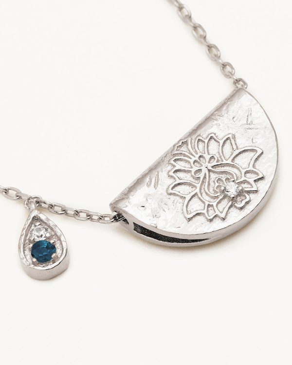 Sterling Silver Lotus Birthstone Necklace - December - Blue Topaz Online Sale