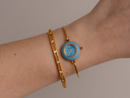 Vintage Swiss Clowat Sky Blue Cuff Gold Watch Online