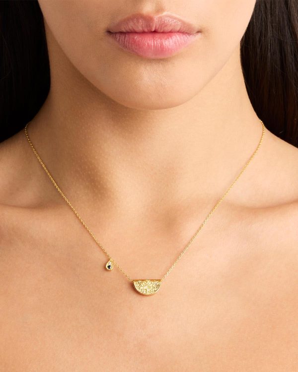 18k Gold Vermeil Lotus Birthstone Necklace - September - Sapphire Fashion