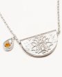 Sterling Silver Lotus Birthstone Necklace - November - Citrine Fashion