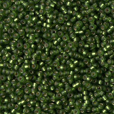 Miyuki 11 Round Seed Bead, 11-26F, Matte Silver Lined Olive For Sale