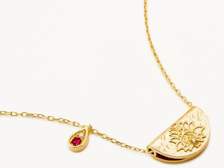 18k Gold Vermeil Lotus Birthstone Necklace - July - Ruby Online now