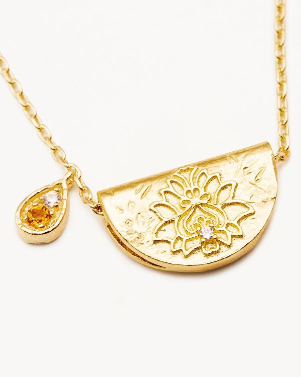 18k Gold Vermeil Lotus Birthstone Necklace - November - Citrine Cheap