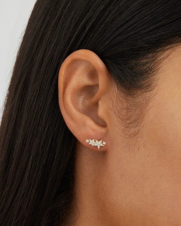 14k Solid Gold Stardust Lab-Grown Diamond Ear Crawler-Right Sale