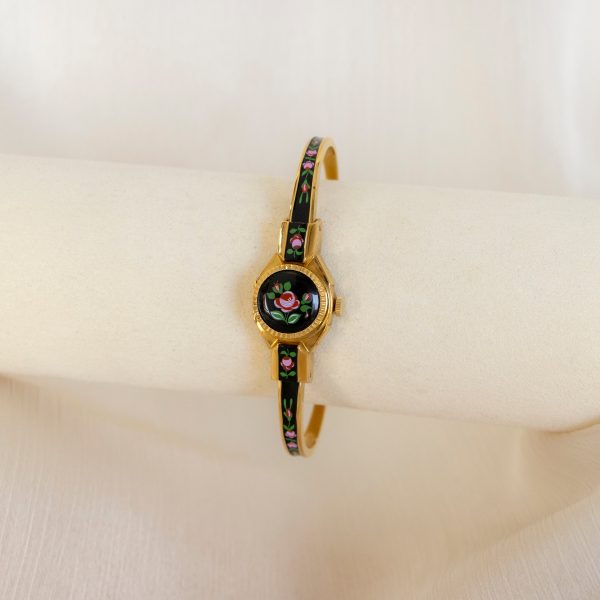 Vintage Swiss Clowat Black Locket Cuff Gold Watch Sale