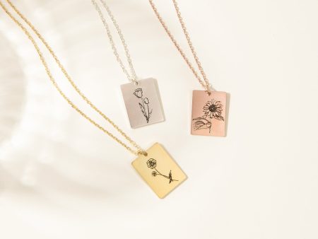 Birth Flower Tag Necklace Cheap