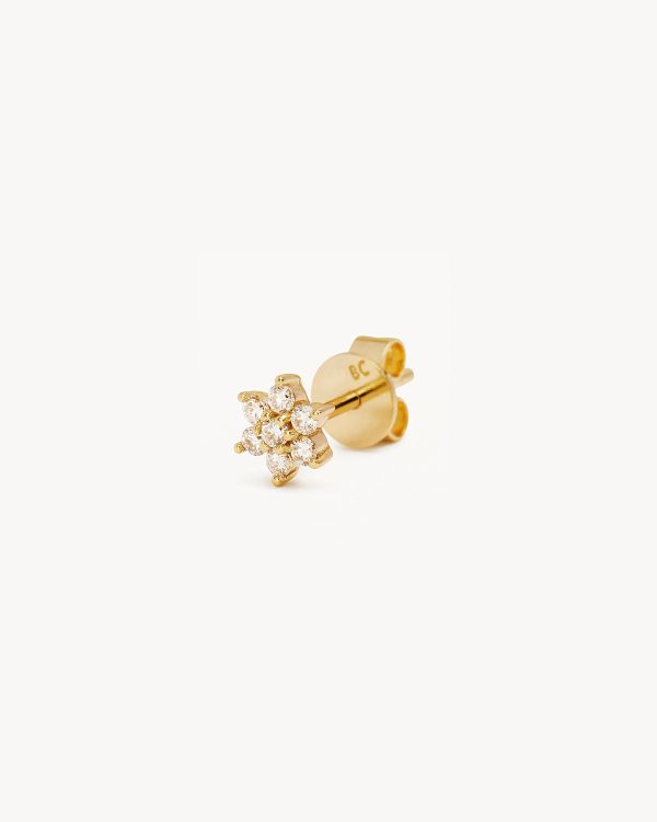 14k Solid Gold Lotus Flower Diamond Stud Earring Hot on Sale