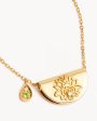 14k Solid Gold Lotus Birthstone Diamond Necklace - August - Peridot Discount